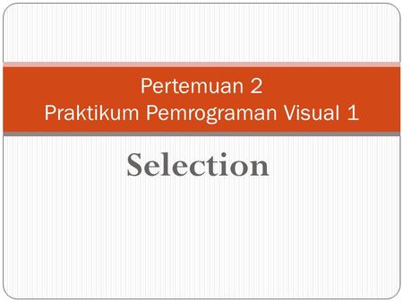 Selection Pertemuan 2 Praktikum Pemrograman Visual 1.
