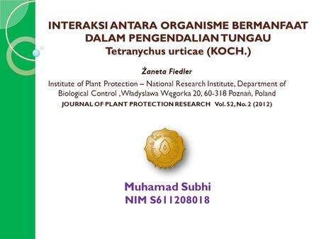 JOURNAL OF PLANT PROTECTION RESEARCH Vol. 52, No. 2 (2012)