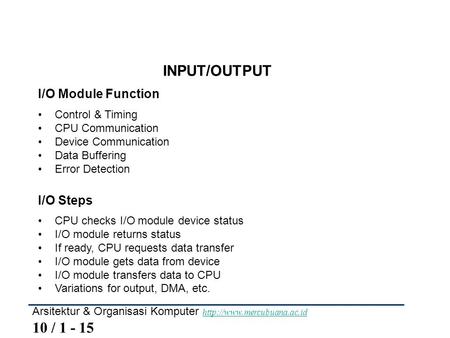 INPUT/OUTPUT I/O Module Function I/O Steps Control & Timing