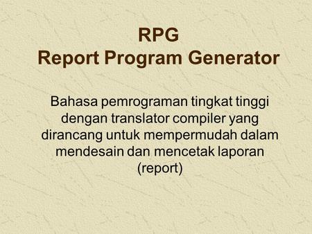 RPG Report Program Generator
