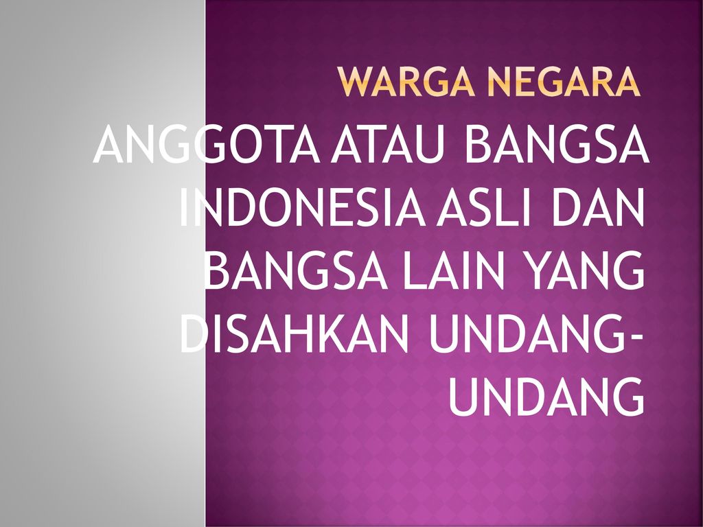 WARGA NEGARA ANGGOTA ATAU BANGSA INDONESIA ASLI DAN BANGSA LAIN YANG DISAHKAN UNDANG- UNDANG