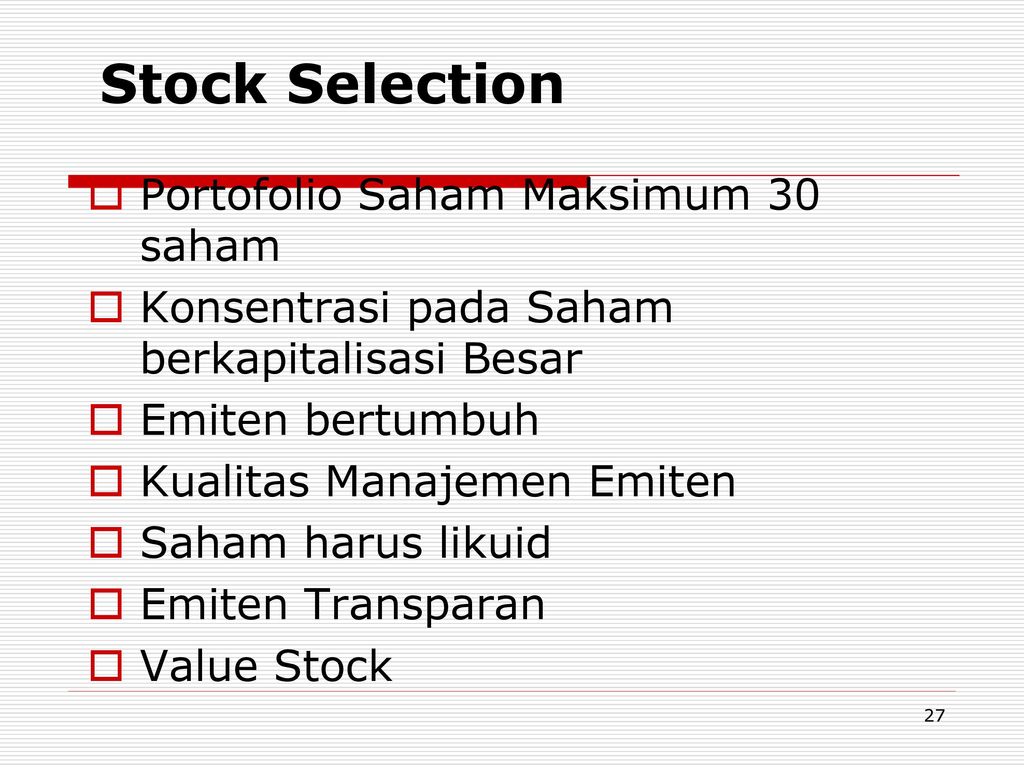 Stock Selection Portofolio Saham Maksimum 30 saham
