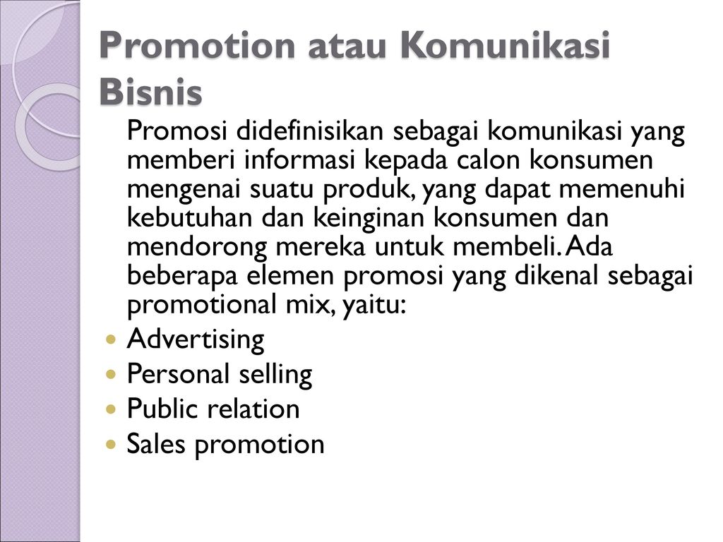 Promotion atau Komunikasi Bisnis