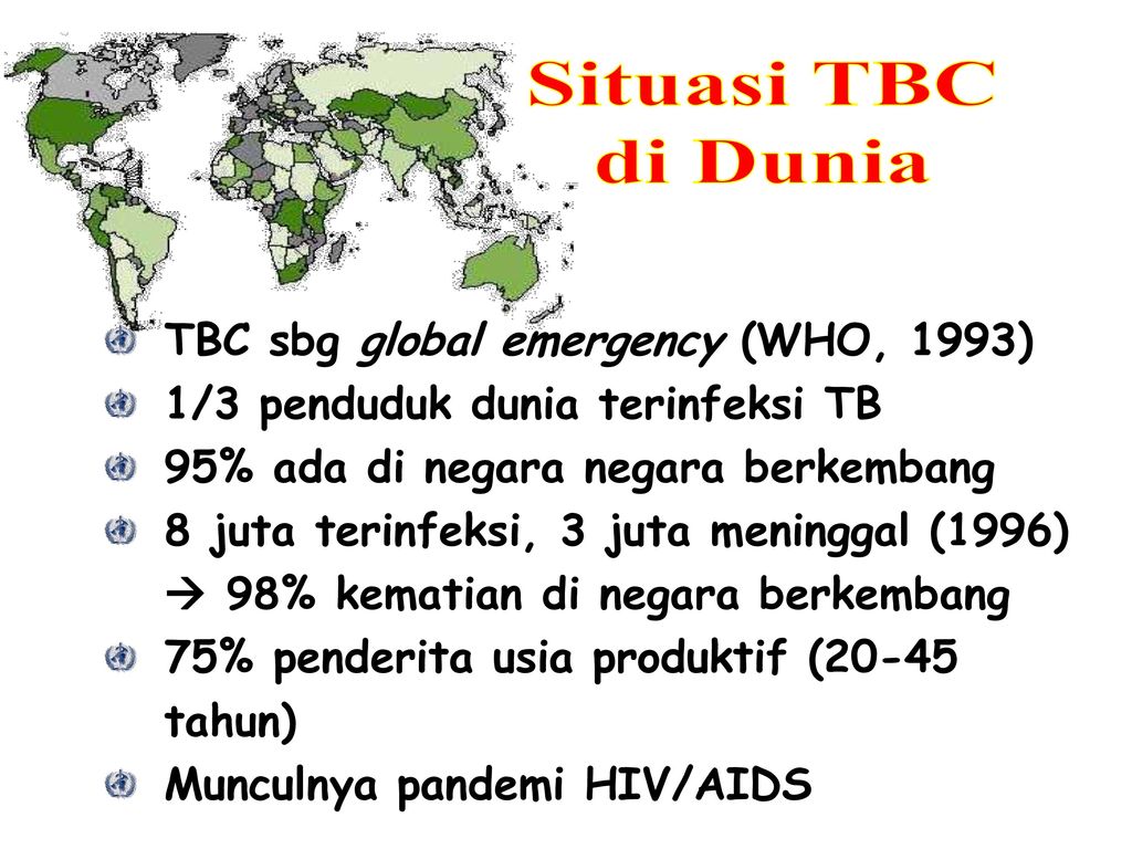 Situasi TBC di Dunia TBC sbg global emergency (WHO, 1993)