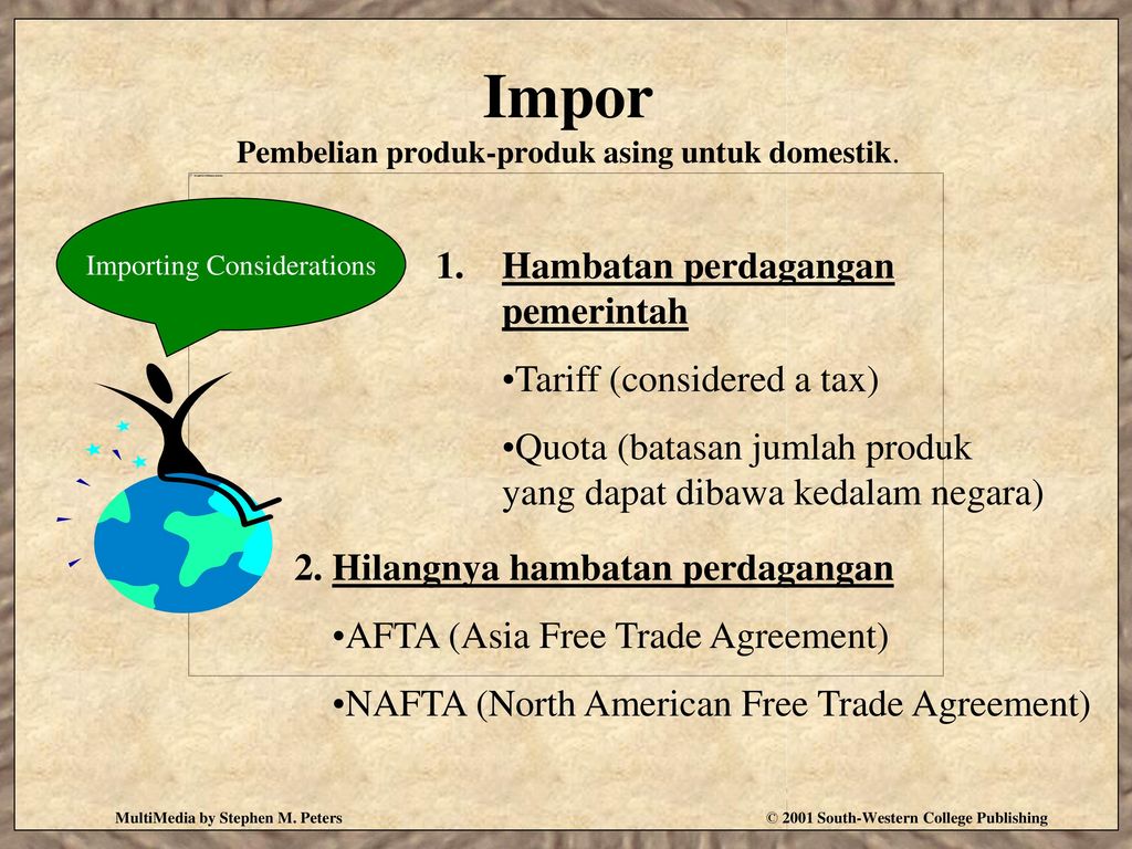Impor Pembelian produk-produk asing untuk domestik.