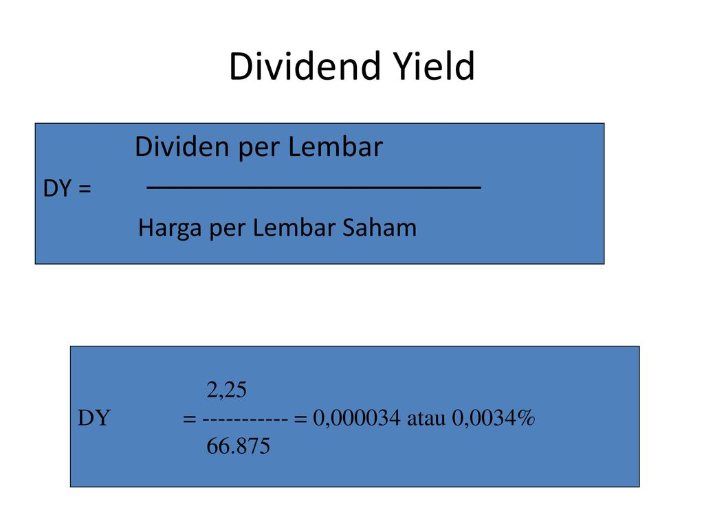 Dividend Yield Dividen per Lembar DY = Harga per Lembar Saham 2,25
