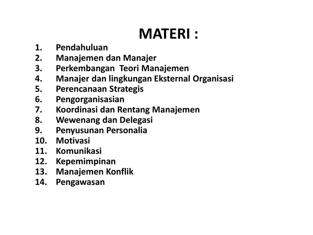 MATERI : Pendahuluan Manajemen dan Manajer
