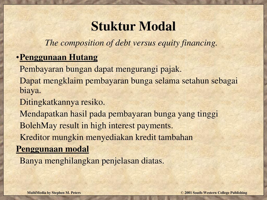 Stuktur Modal The composition of debt versus equity financing.