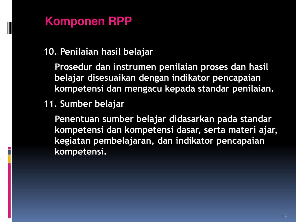 Komponen RPP 10. Penilaian hasil belajar