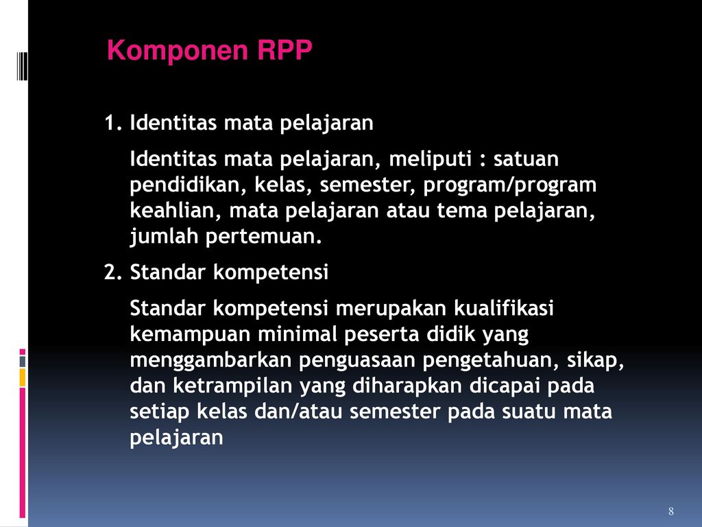 Komponen RPP Identitas mata pelajaran