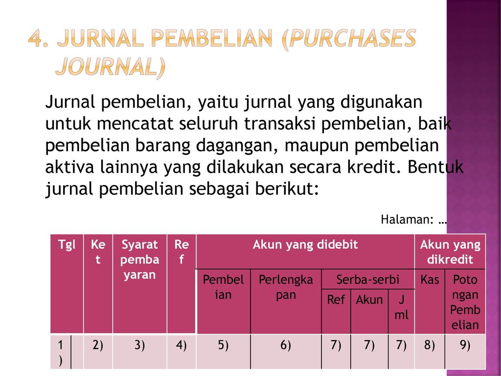 4. Jurnal pembelian (purchases journal)