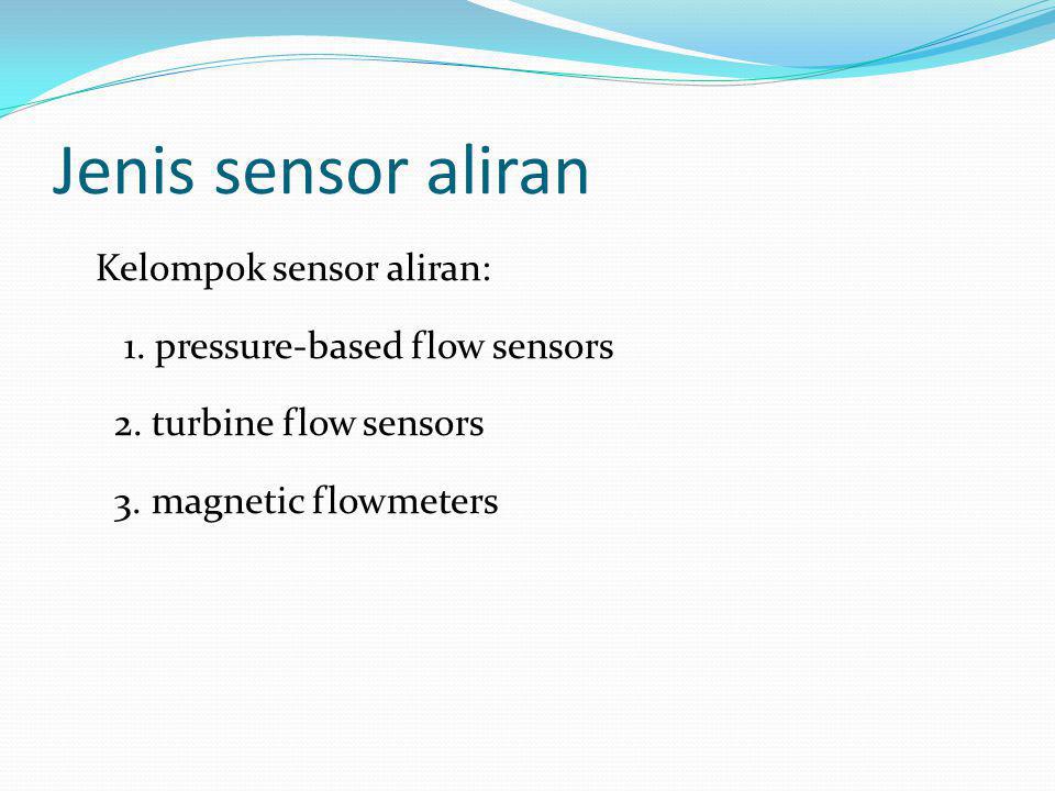 Jenis sensor aliran Kelompok sensor aliran: 1. pressure-based flow sensors 2.
