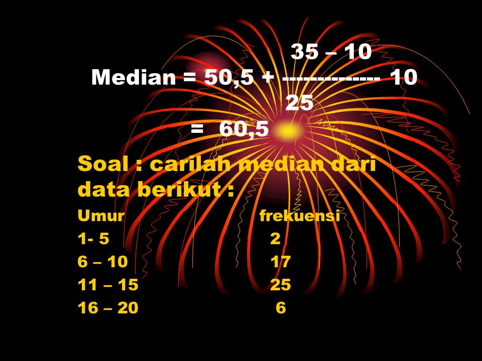 35 – 10 Median = 50, = 60,5