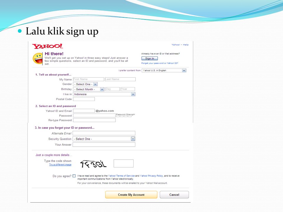 Lalu klik sign up