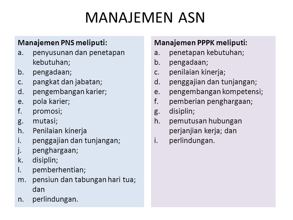 MANAJEMEN ASN Manajemen PNS meliputi: