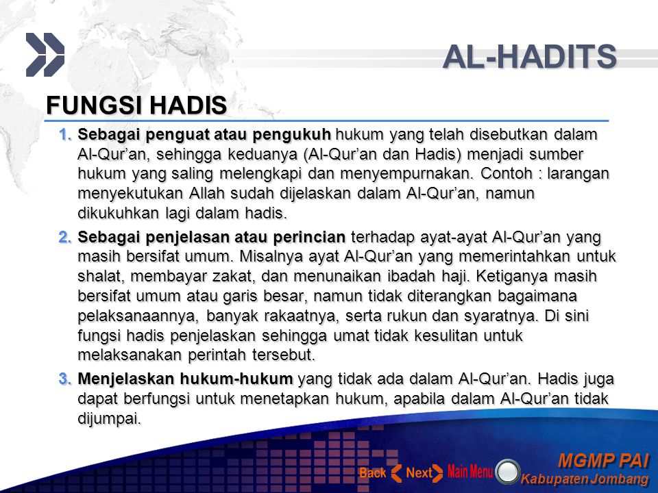 AL-HADITS Back Next FUNGSI HADIS