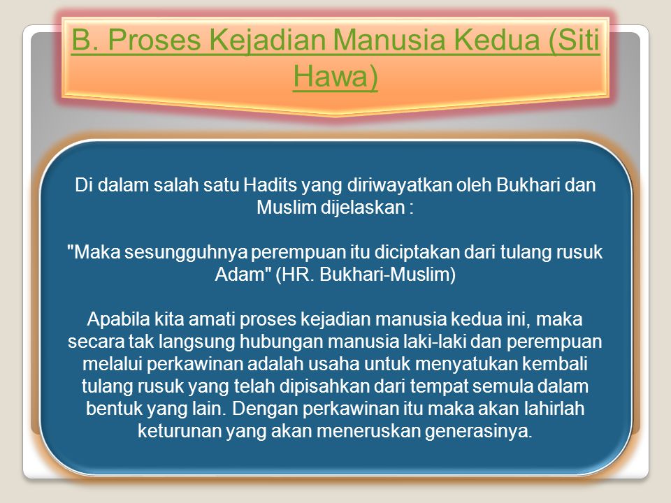 B. Proses Kejadian Manusia Kedua (Siti Hawa)