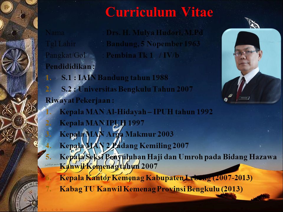 Curriculum Vitae Nama : Drs. H. Mulya Hudori, M.Pd