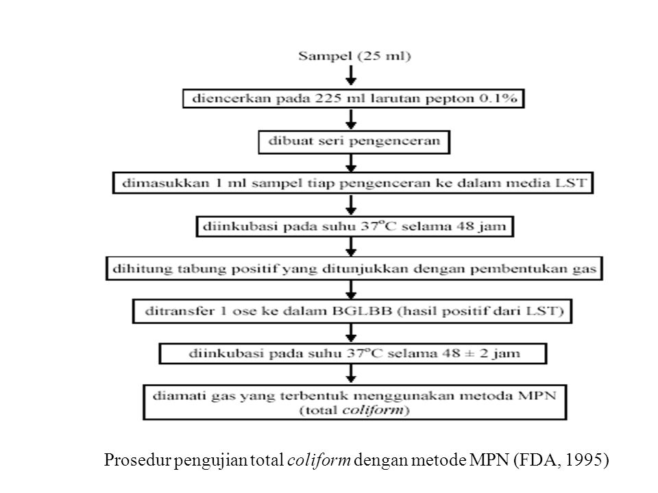 Prosedur pengujian total coliform dengan metode MPN (FDA, 1995)