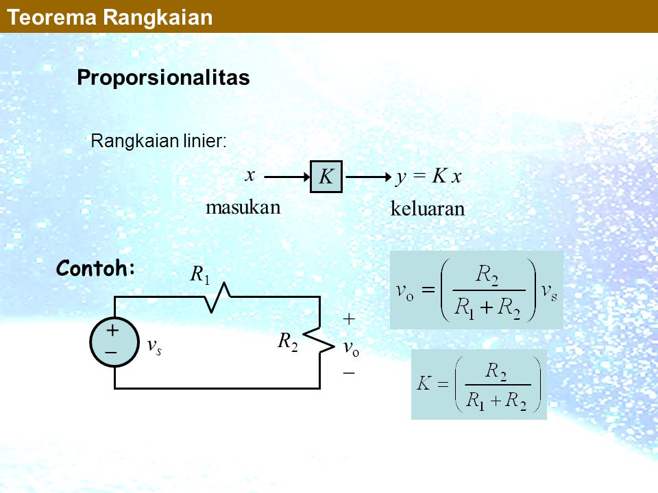 Teorema Rangkaian Proporsionalitas x K y = K x masukan keluaran