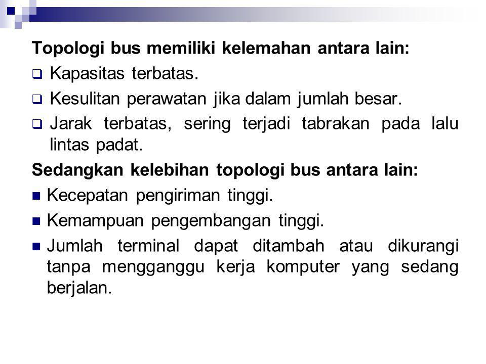 Topologi bus memiliki kelemahan antara lain: