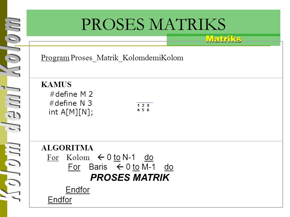 PROSES MATRIKS Matriks Program Proses_Matrik_KolomdemiKolom KAMUS