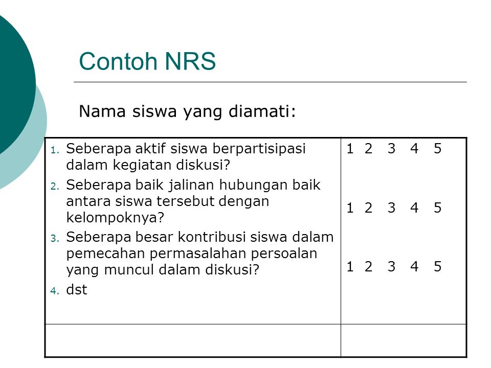 Contoh NRS Nama siswa yang diamati: