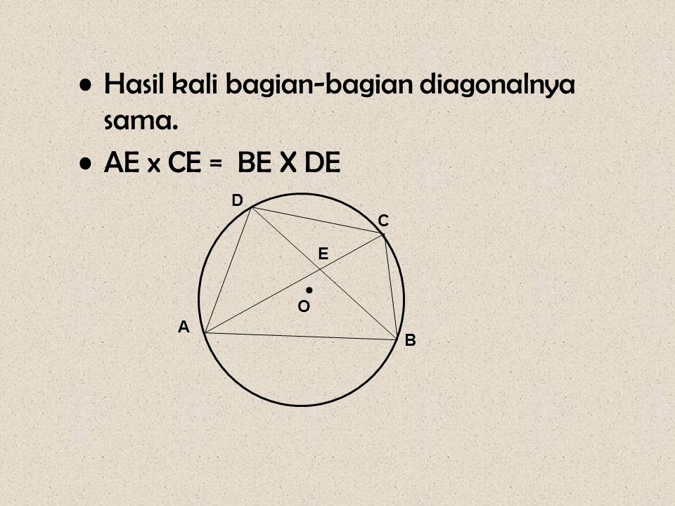 Hasil kali bagian-bagian diagonalnya sama. AE x CE = BE X DE