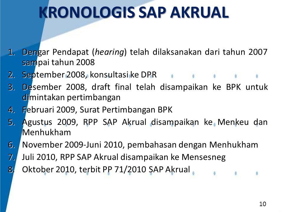 KRONOLOGIS SAP AKRUAL Dengar Pendapat (hearing) telah dilaksanakan dari tahun 2007 sampai tahun