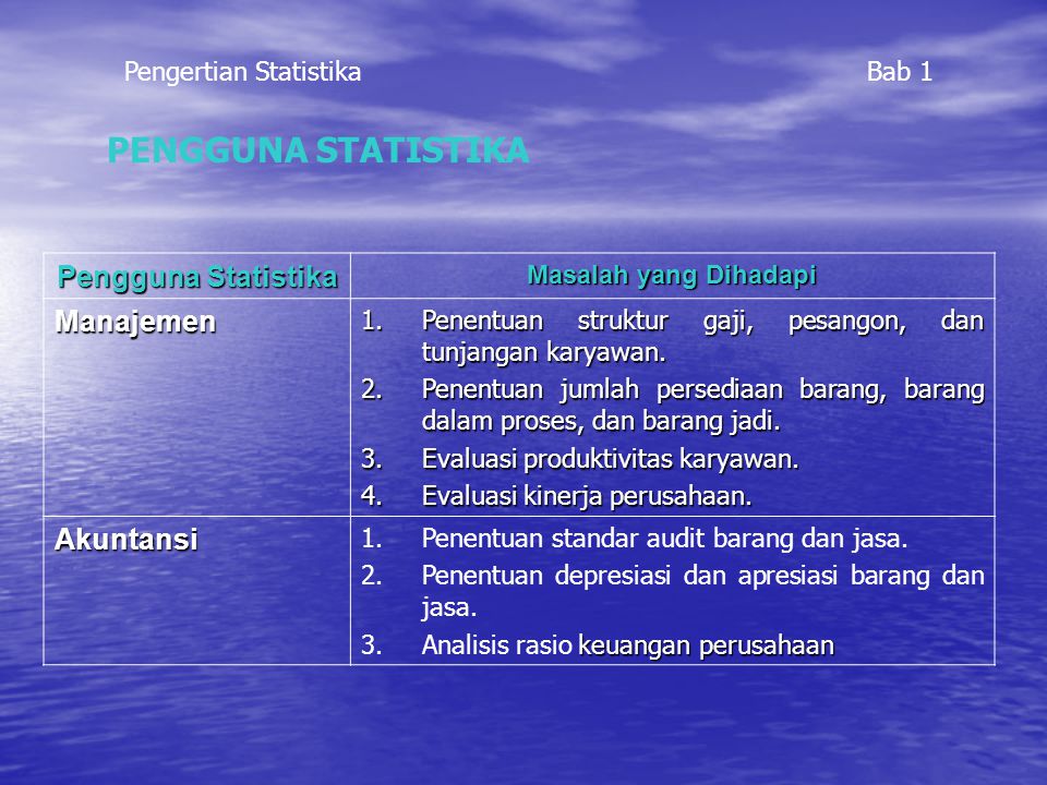 PENGGUNA STATISTIKA Pengguna Statistika Manajemen Akuntansi