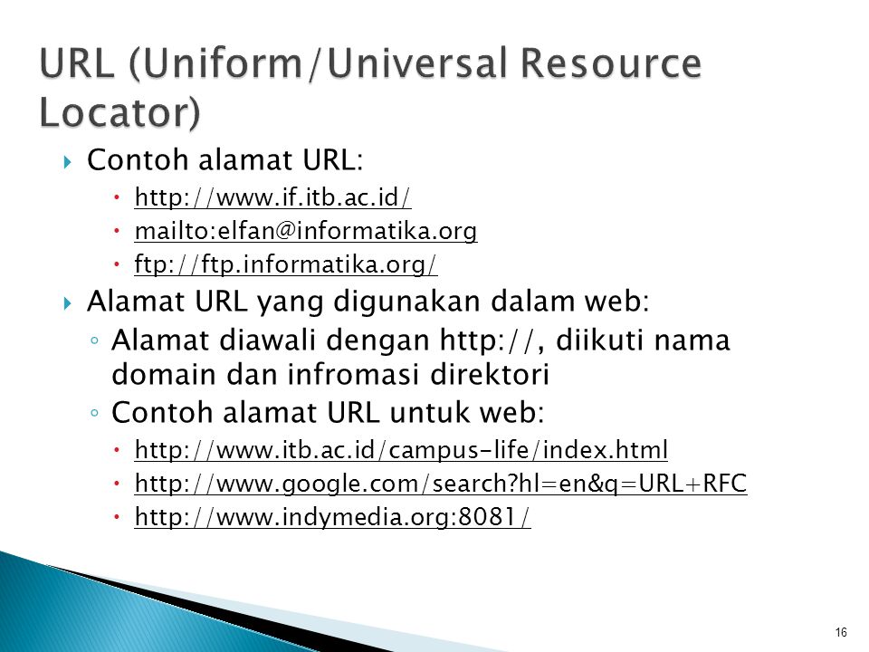 URL (Uniform/Universal Resource Locator)