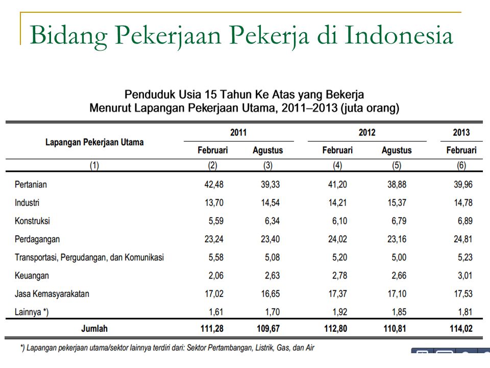 Bidang Pekerjaan Pekerja di Indonesia