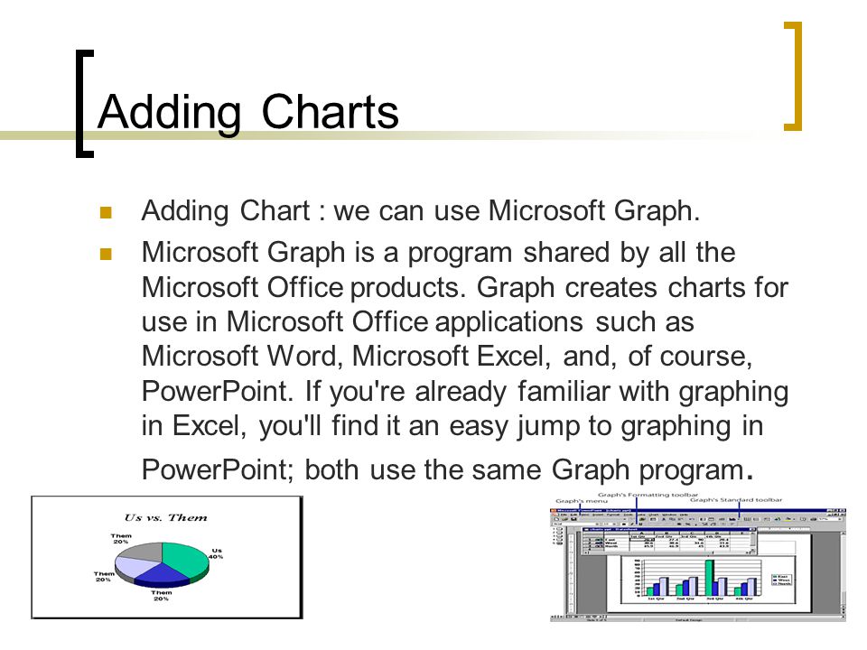 Adding Charts Adding Chart : we can use Microsoft Graph.