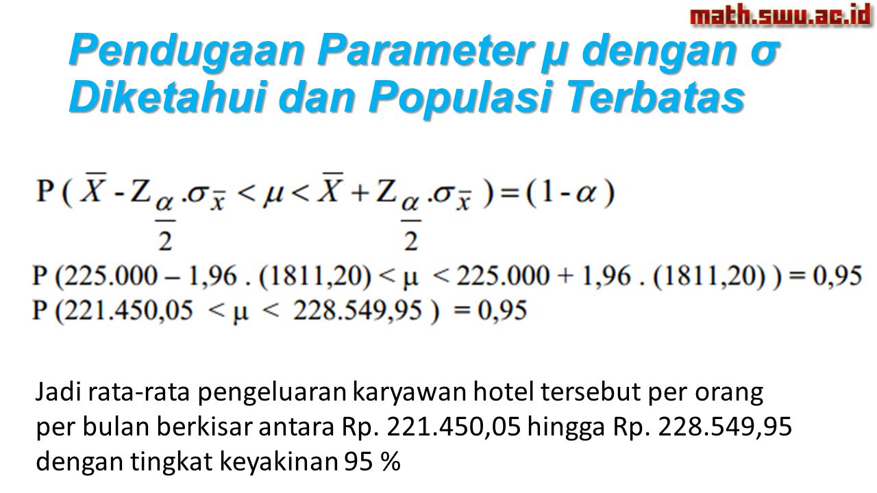 Pendugaan Parameter µ dengan σ Diketahui dan Populasi Terbatas
