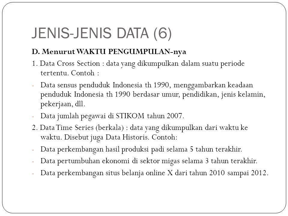 JENIS-JENIS DATA (6) D. Menurut WAKTU PENGUMPULAN-nya