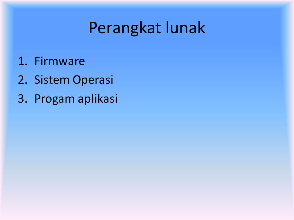Perangkat lunak Firmware Sistem Operasi Progam aplikasi