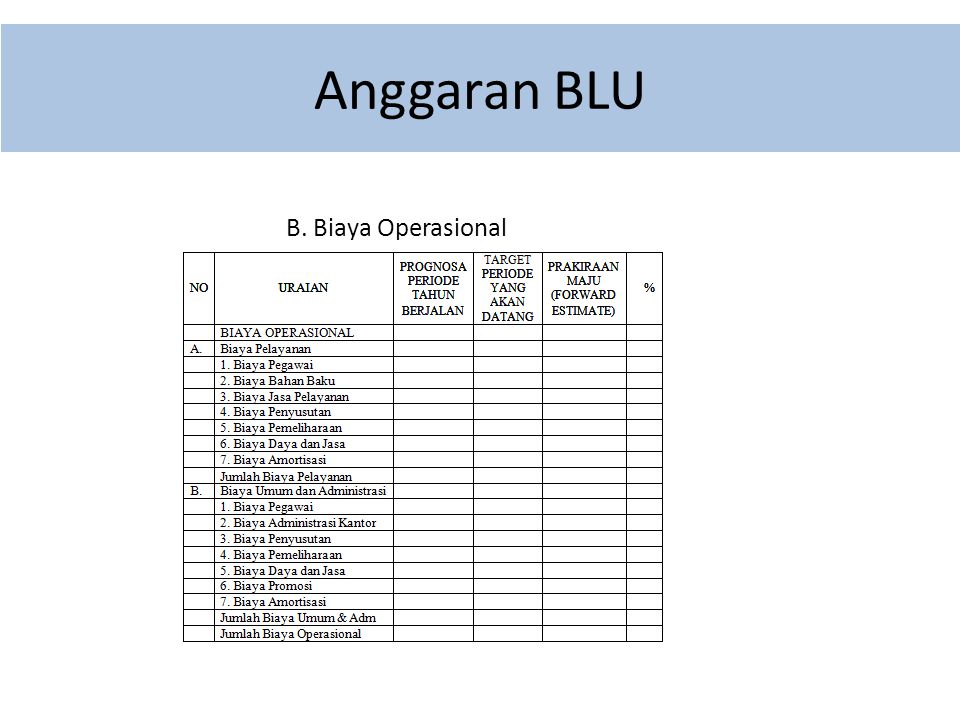 Anggaran BLU B. Biaya Operasional