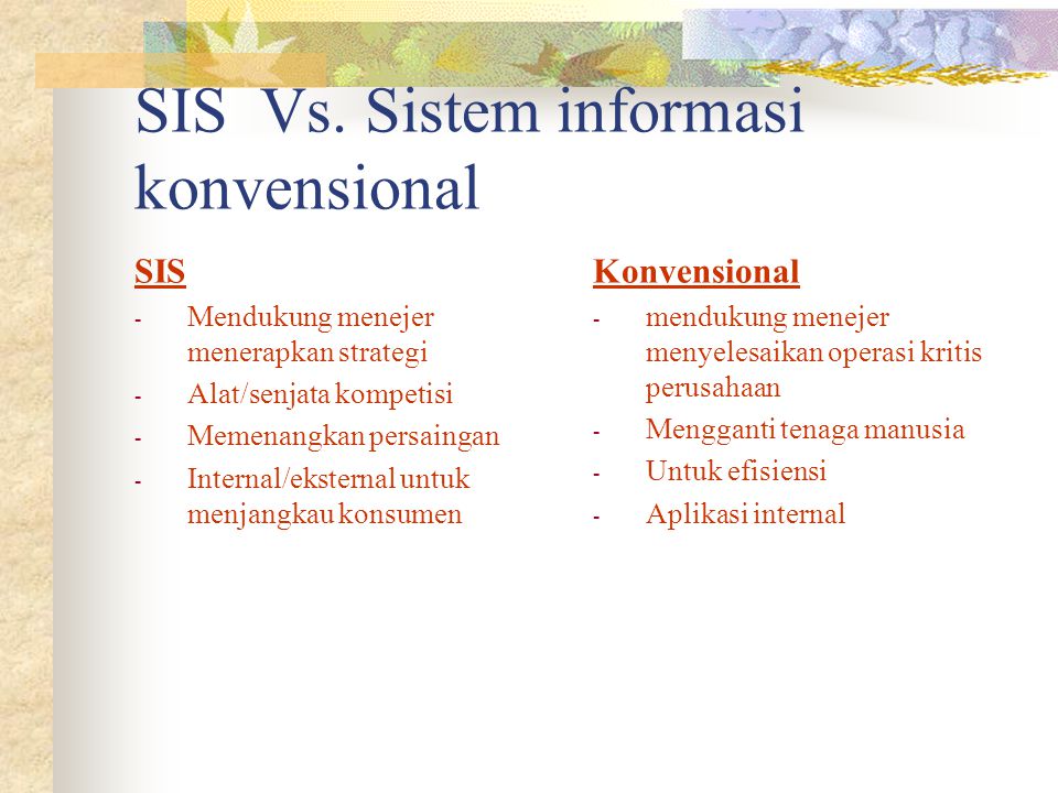 SIS Vs. Sistem informasi konvensional