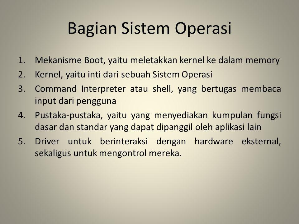 Bagian Sistem Operasi Mekanisme Boot, yaitu meletakkan kernel ke dalam memory. Kernel, yaitu inti dari sebuah Sistem Operasi.