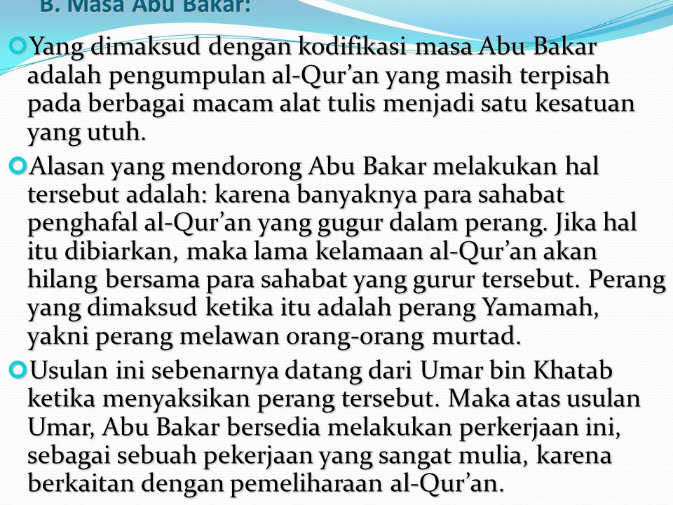 B. Masa Abu Bakar: