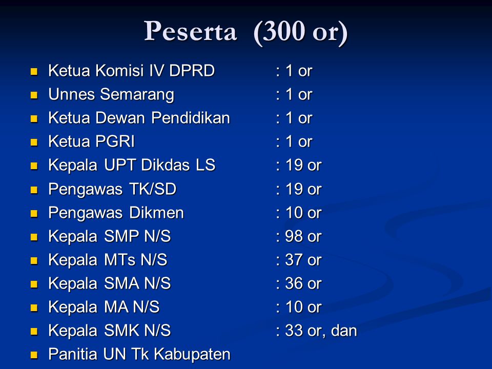 Peserta (300 or) Ketua Komisi IV DPRD : 1 or Unnes Semarang : 1 or