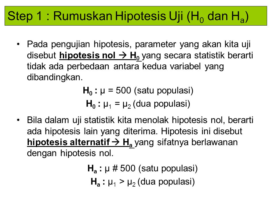 Step 1 : Rumuskan Hipotesis Uji (H0 dan Ha)