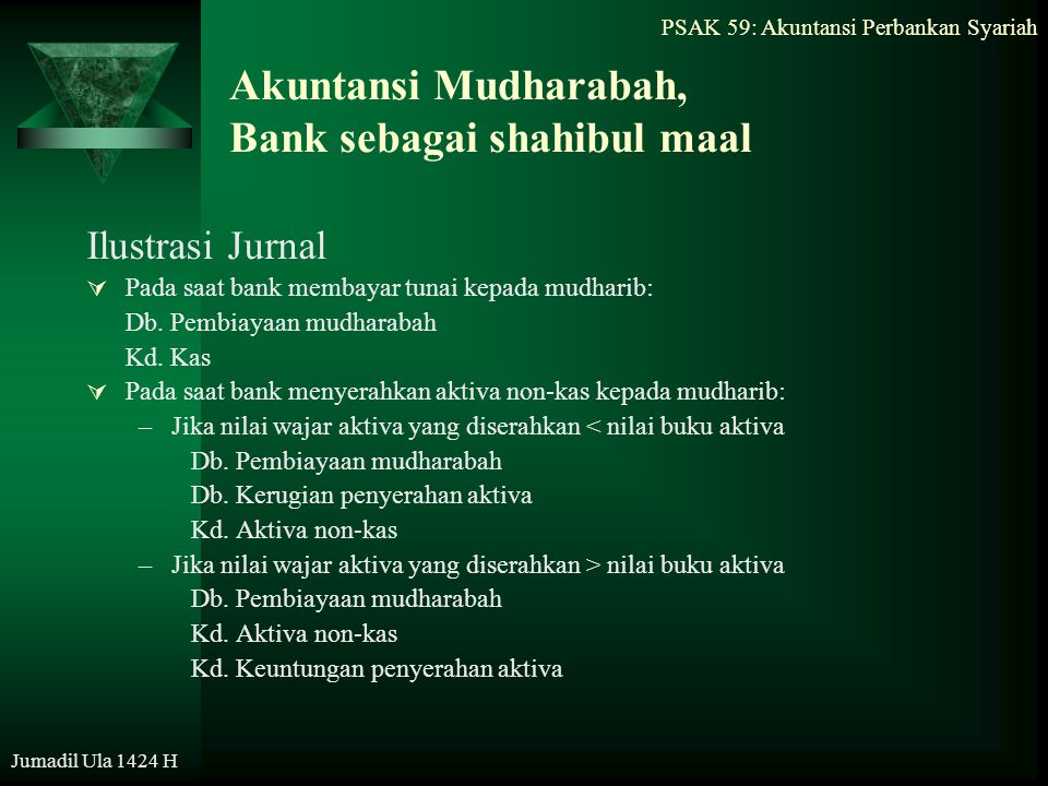 Akuntansi Mudharabah, Bank sebagai shahibul maal