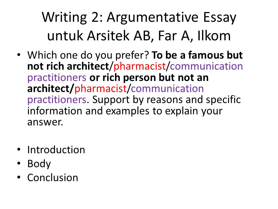 Writing 2: Argumentative Essay untuk Arsitek AB, Far A, Ilkom