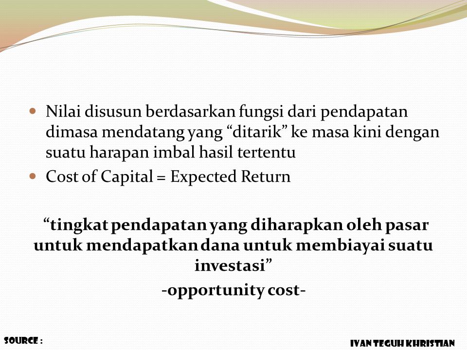 Cost of Capital = Expected Return