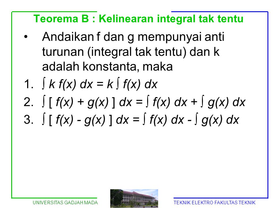 Teorema B : Kelinearan integral tak tentu