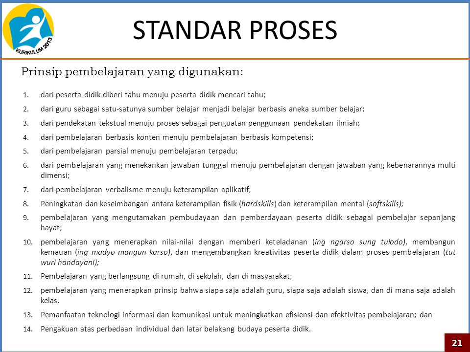STANDAR PROSES Prinsip pembelajaran yang digunakan: 21
