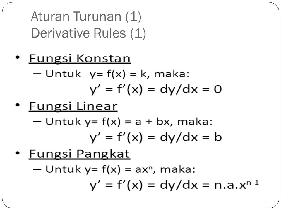 Aturan Turunan (1) Derivative Rules (1)