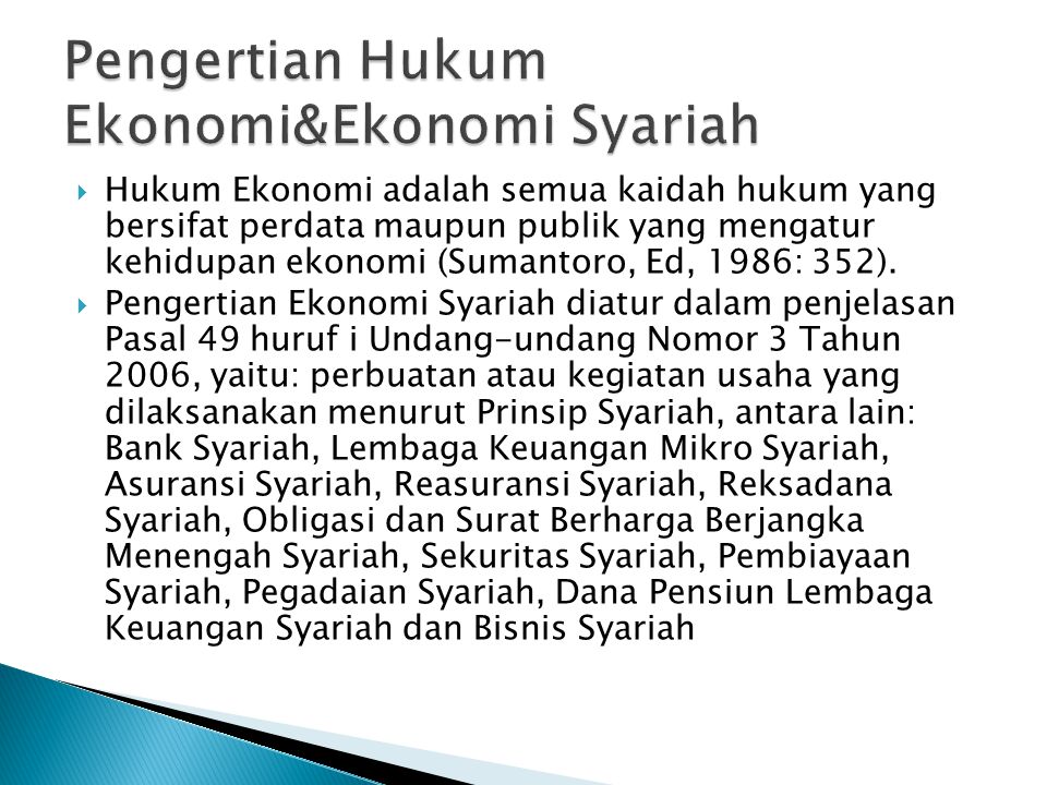 Pengertian Hukum Ekonomi&Ekonomi Syariah