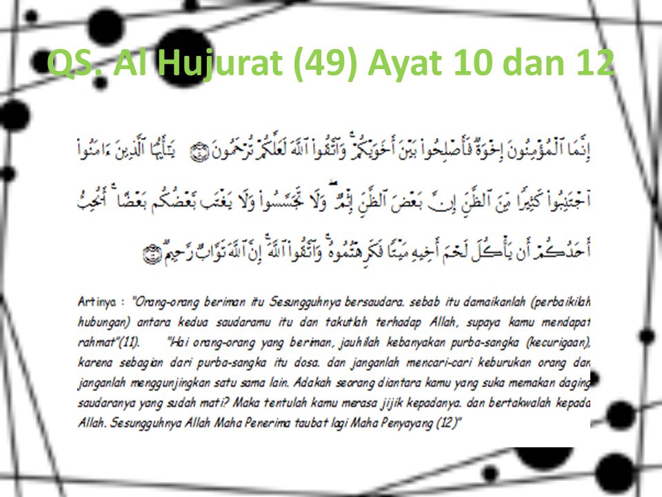 QS. Al Hujurat (49) Ayat 10 dan 12